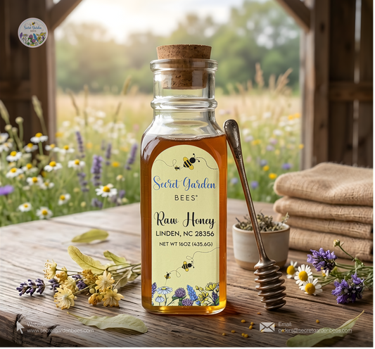 Raw Wildflower Honey | 16 oz Decorative Glass Bottle