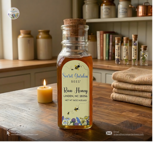 Raw Wildflower Honey | 16 oz Decorative Glass Bottle