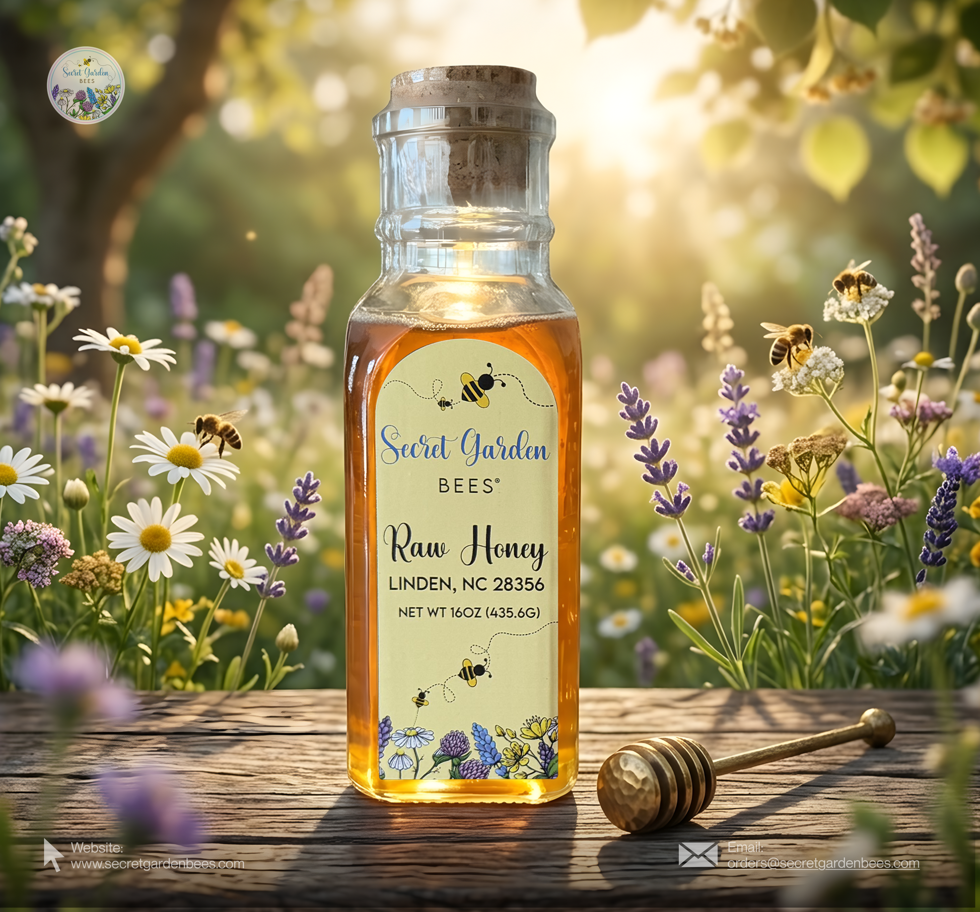 Raw Wildflower Honey | 16 oz Decorative Glass Bottle